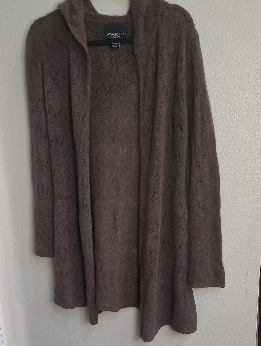 Cynthia Rowley 100% Cashmere Brown Hooded Open-Front Women's Sweater Cardigan S